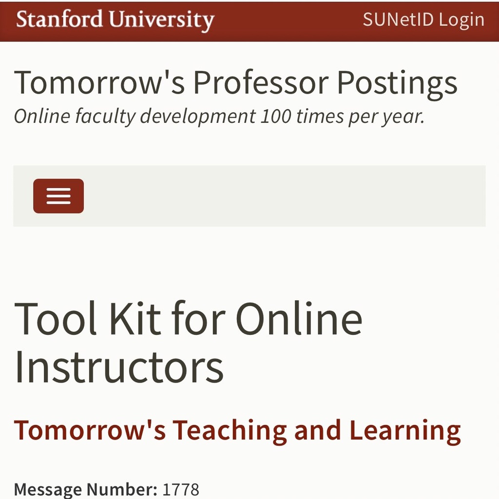 Stanford University Tomorrow's Professor Postings