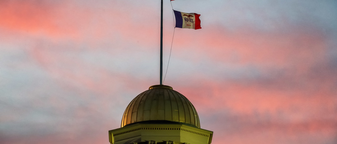 Old capitol dome in the fall at dusk