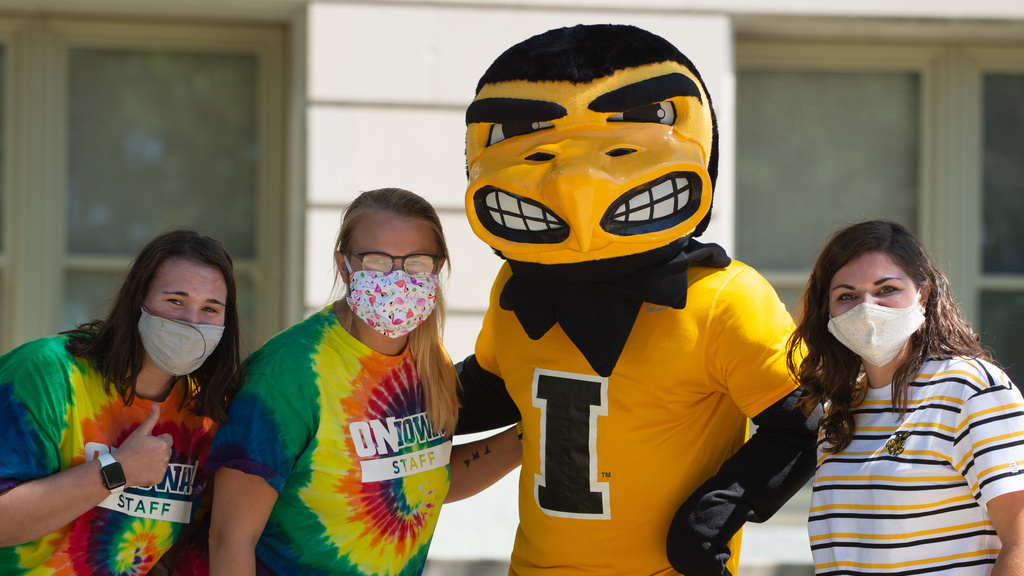 Herky with students